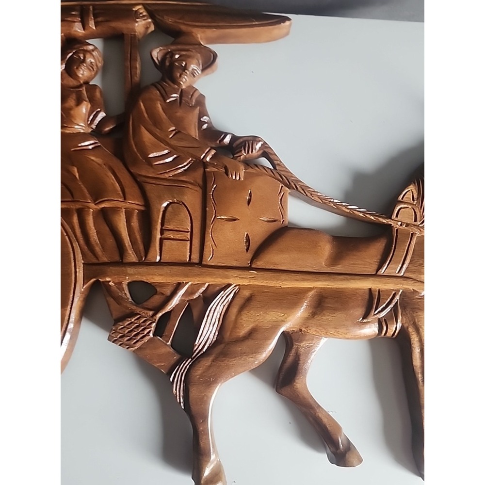 Carved Solid Wood Horse & Carriage Wall Mounted Sculpture - Picture 4 of 8